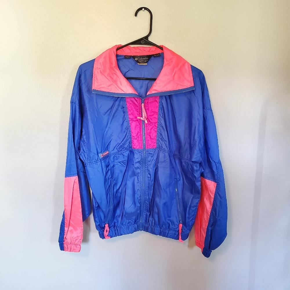 Vintage Columbia Windbreaker Neon Pink Bright Blue